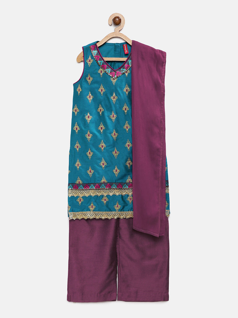 Kids Girls A Line Sleeveless Teal Skd