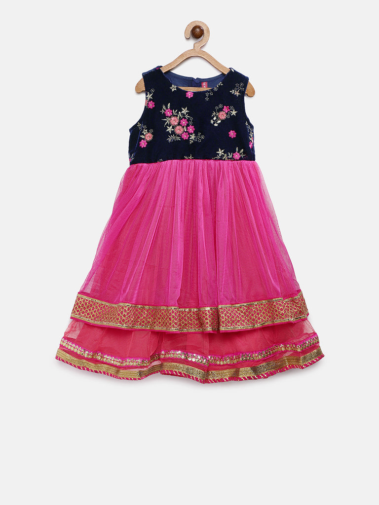 Kids Girls Flared Sleeveless Pink Dress