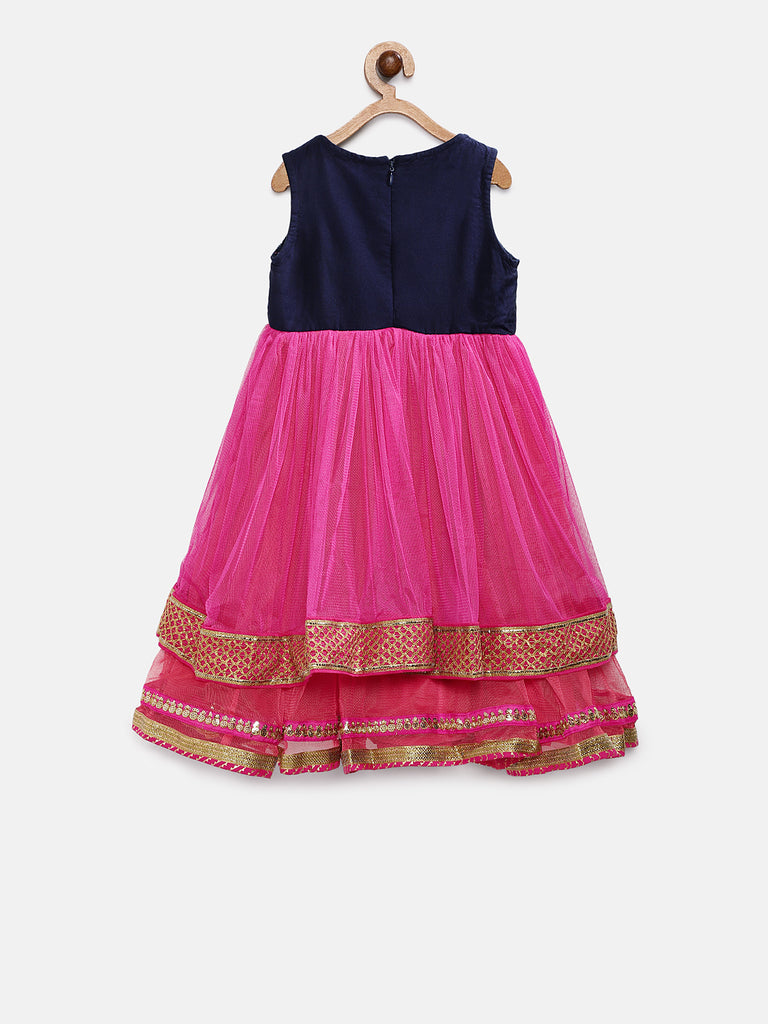 Kids Girls Flared Sleeveless Pink Dress