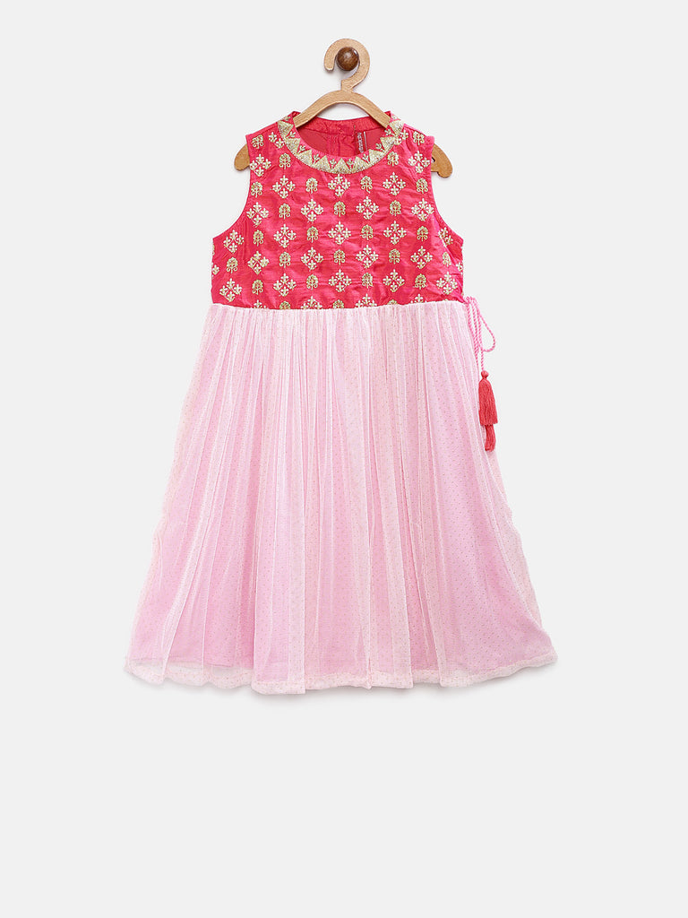 Kids Girls Flared Sleeveless Pink Dress