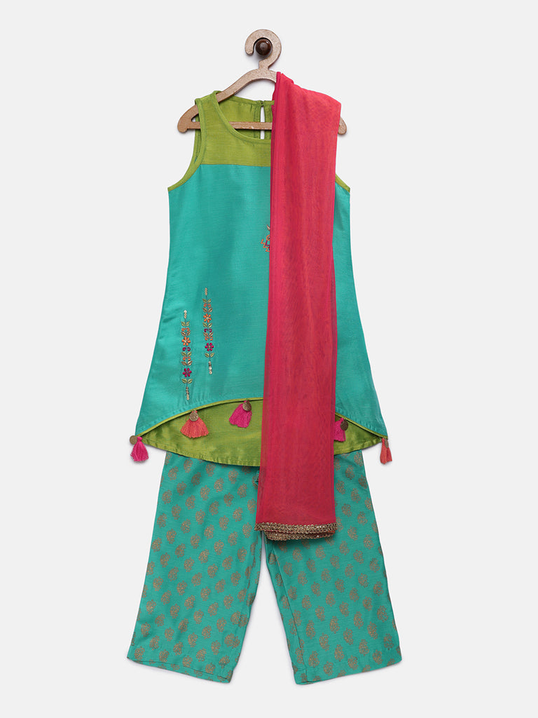 Kids Girls A Line Sleeveless Green Skd