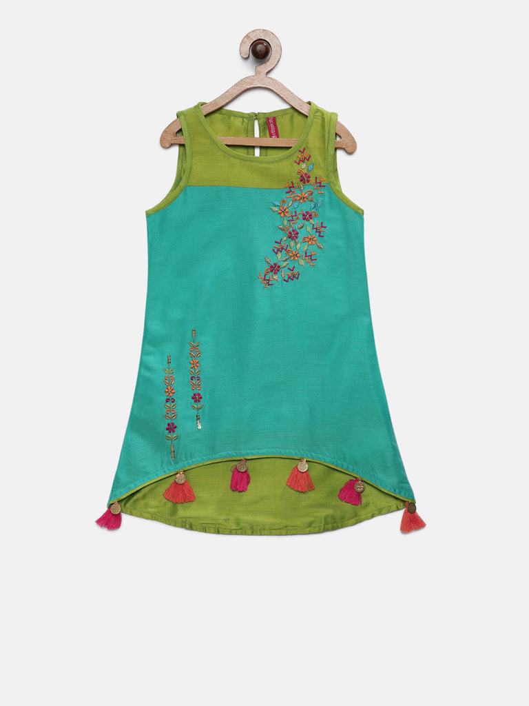Kids Girls A Line Sleeveless Green Skd