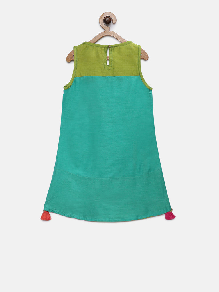 Kids Girls A Line Sleeveless Green Skd