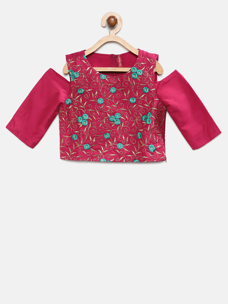 Kids Girls Flared Three-Fourth Fuchsia Lehenga Set