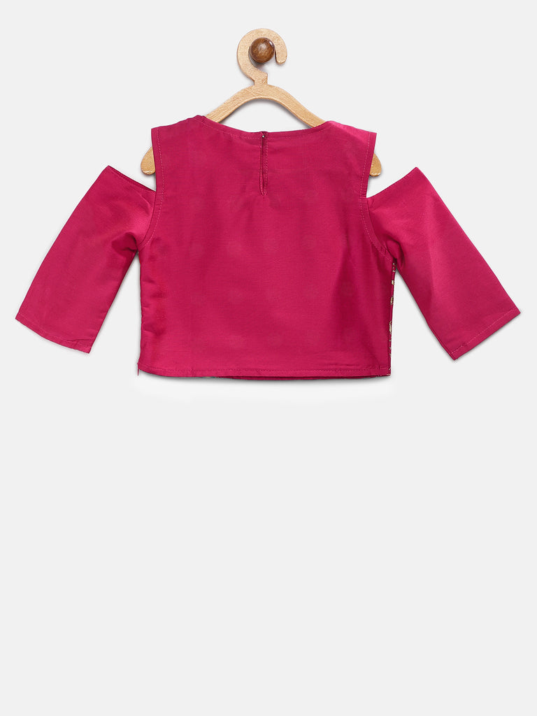 Kids Girls Flared Three-Fourth Fuchsia Lehenga Set