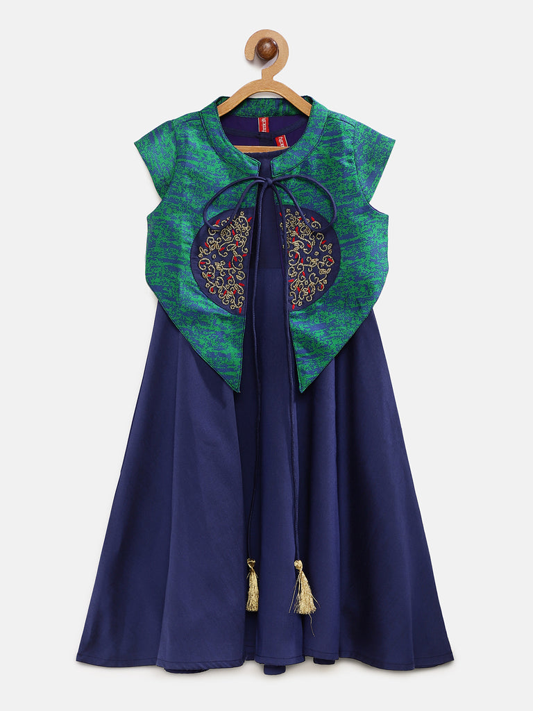 Kids Girls Flared Cap Sleeve Royal Blue Dress