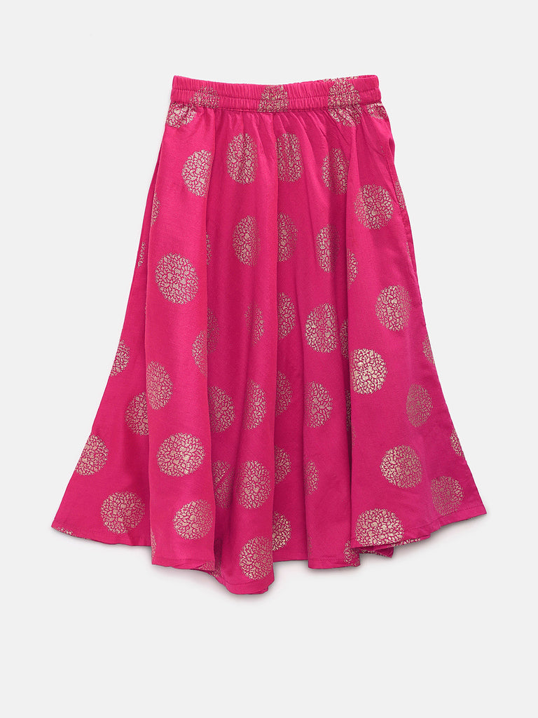 Kids Girls Flared Cap Sleeve Pink Lehenga Set