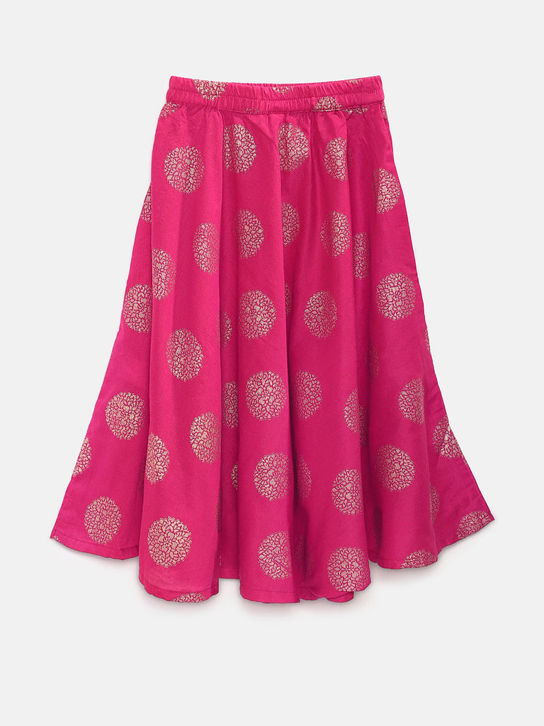 Kids Girls Flared Cap Sleeve Pink Lehenga Set