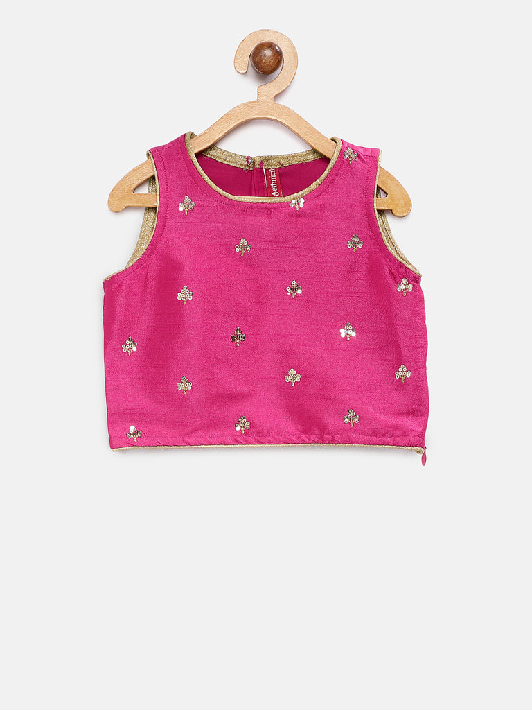 Kids Girls Flared Sleeveless Pink Lehenga Set