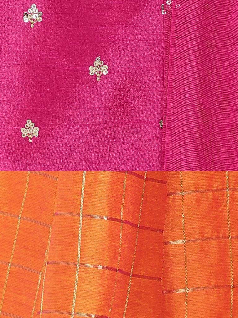 Kids Girls Flared Sleeveless Pink Lehenga Set