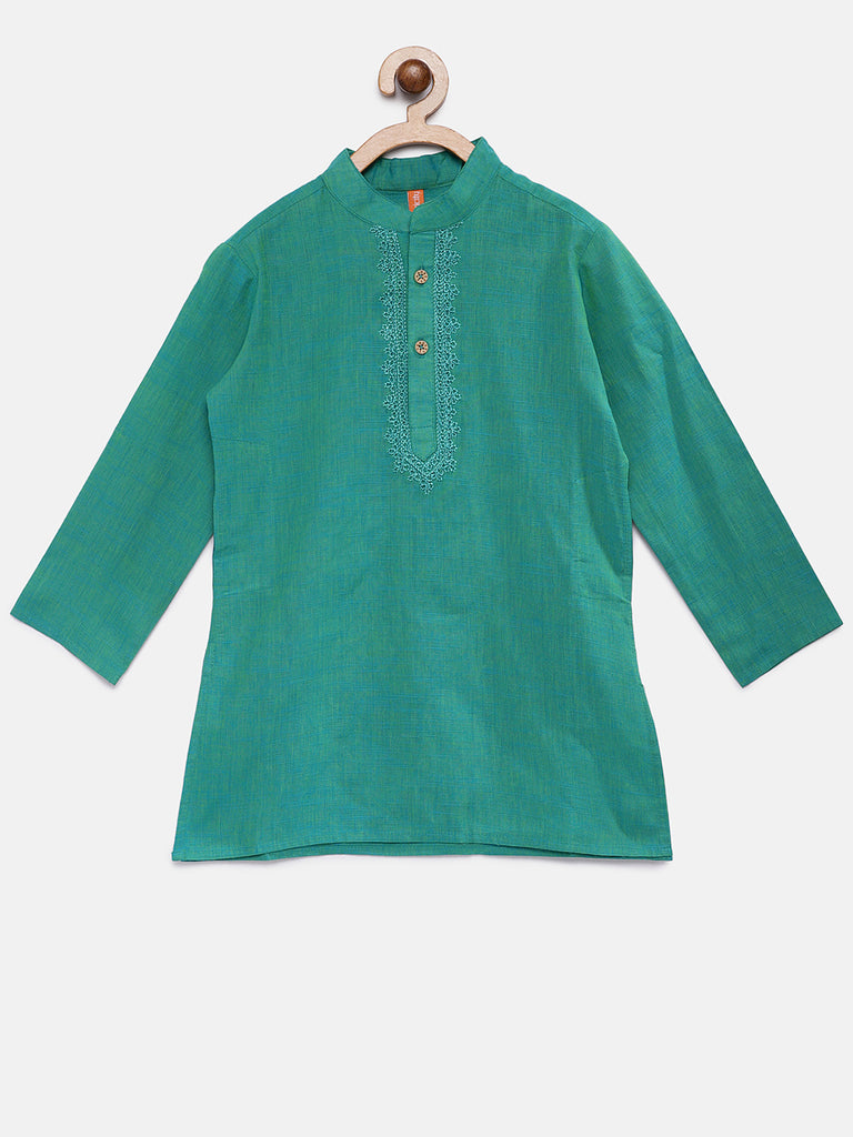 Kids Boys Straight Full Sleeve Green Kurta