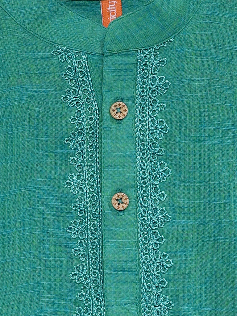Kids Boys Straight Full Sleeve Green Kurta