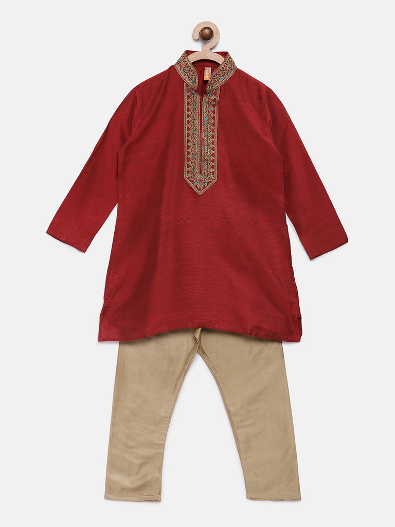 Kids Boys Straight Full Sleeve Maroon Kp Set