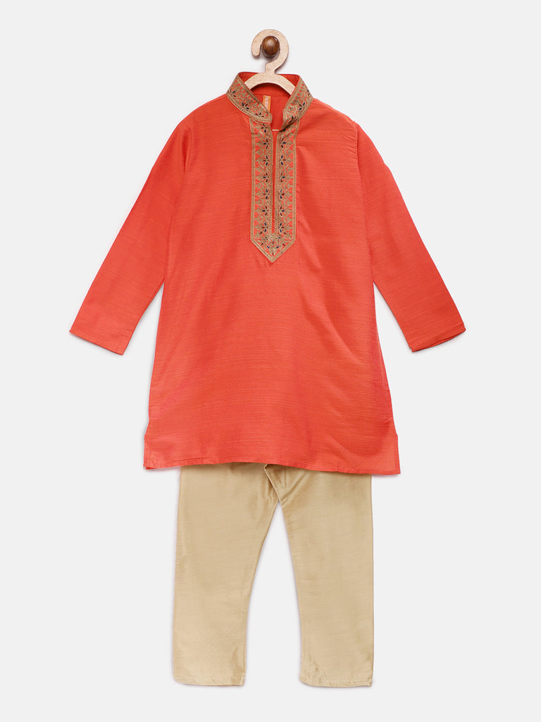 Kids Boys Straight Full Sleeve Orange Kp Set