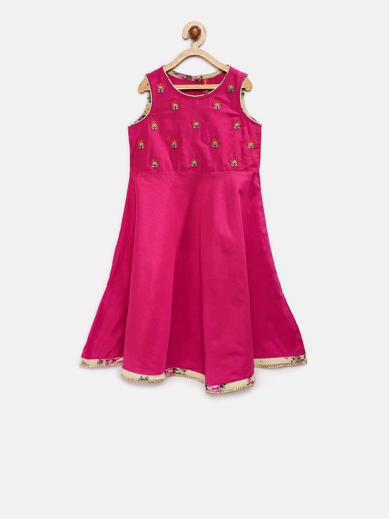 Kids Girls Flared Sleeveless Pink Skd