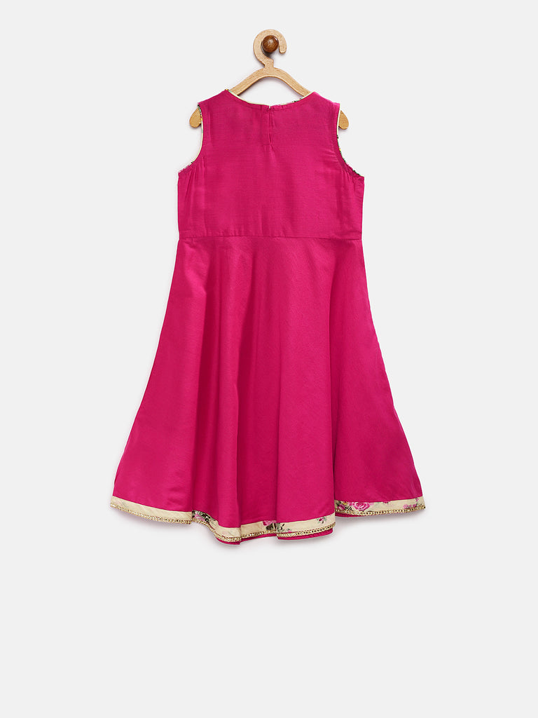 Kids Girls Flared Sleeveless Pink Skd