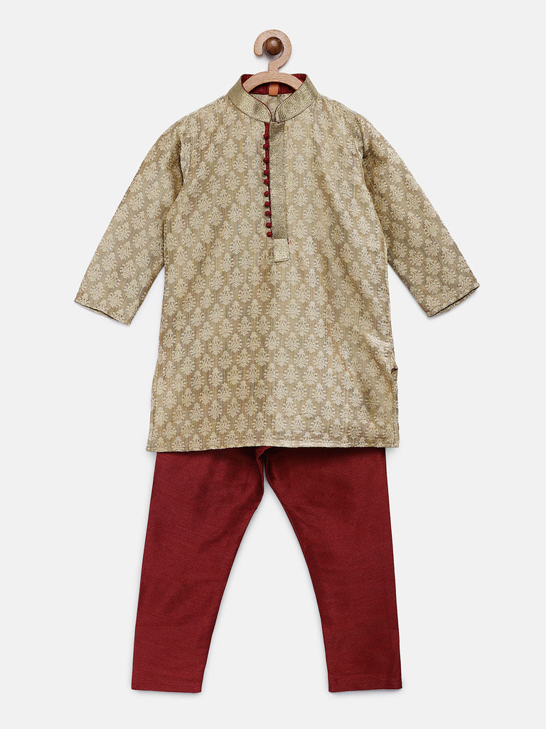 Kids Boys Straight Full Sleeve Beige Kp Set