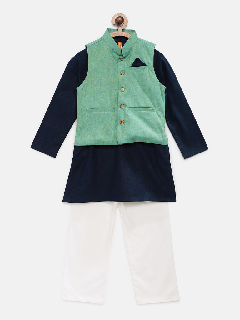 Kids Boys Straight Full Sleeve Green Kpj Set