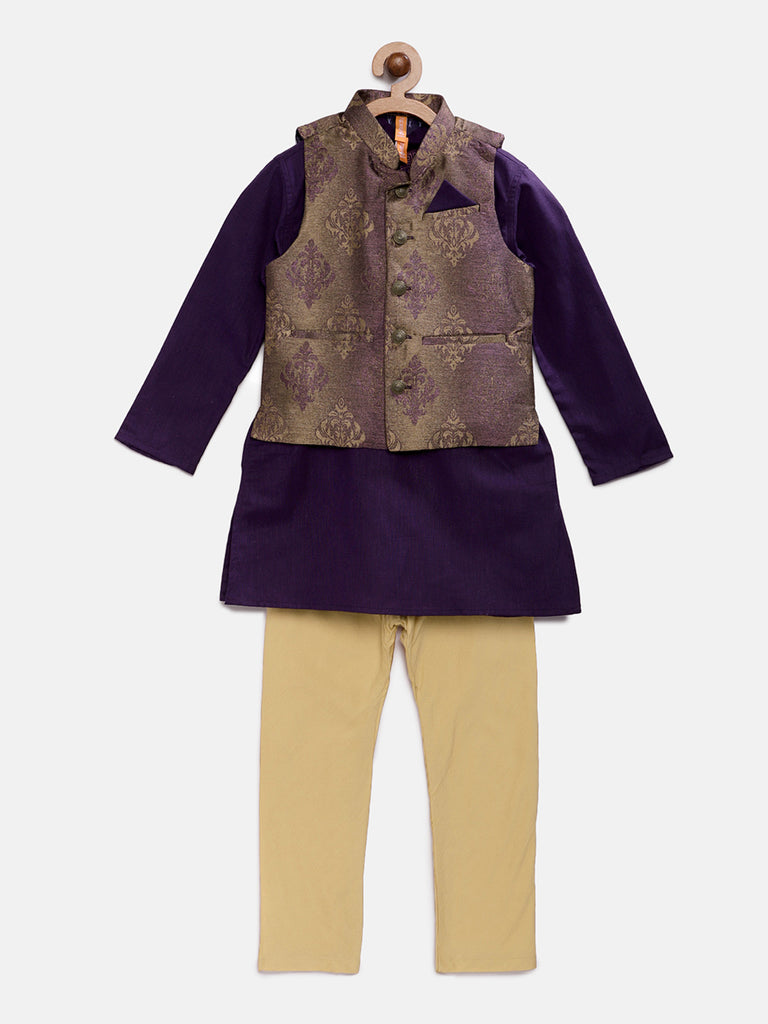 Kids Boys Straight Full Sleeve Purple Kpj Set