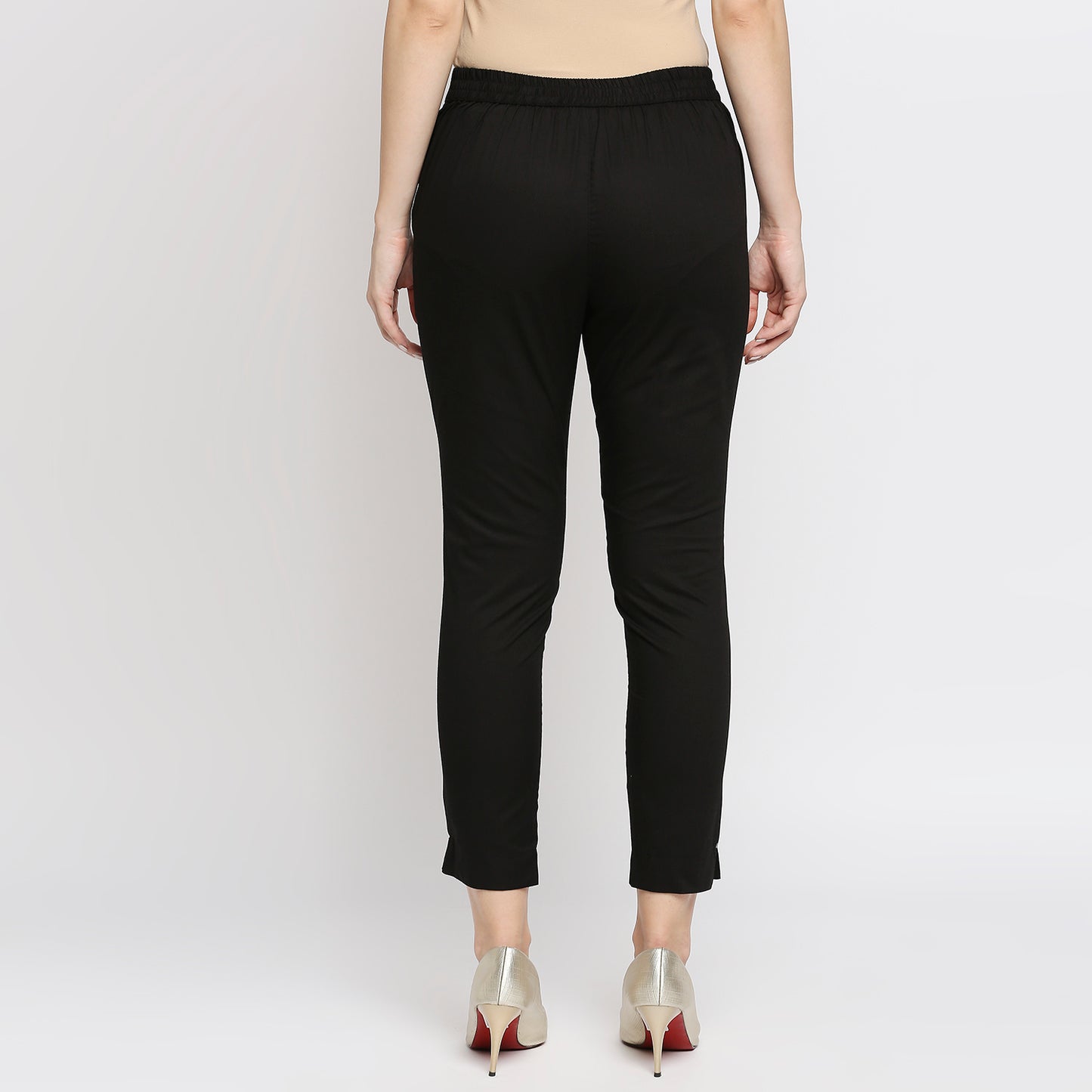 Women's Black Cotton Solid Pants