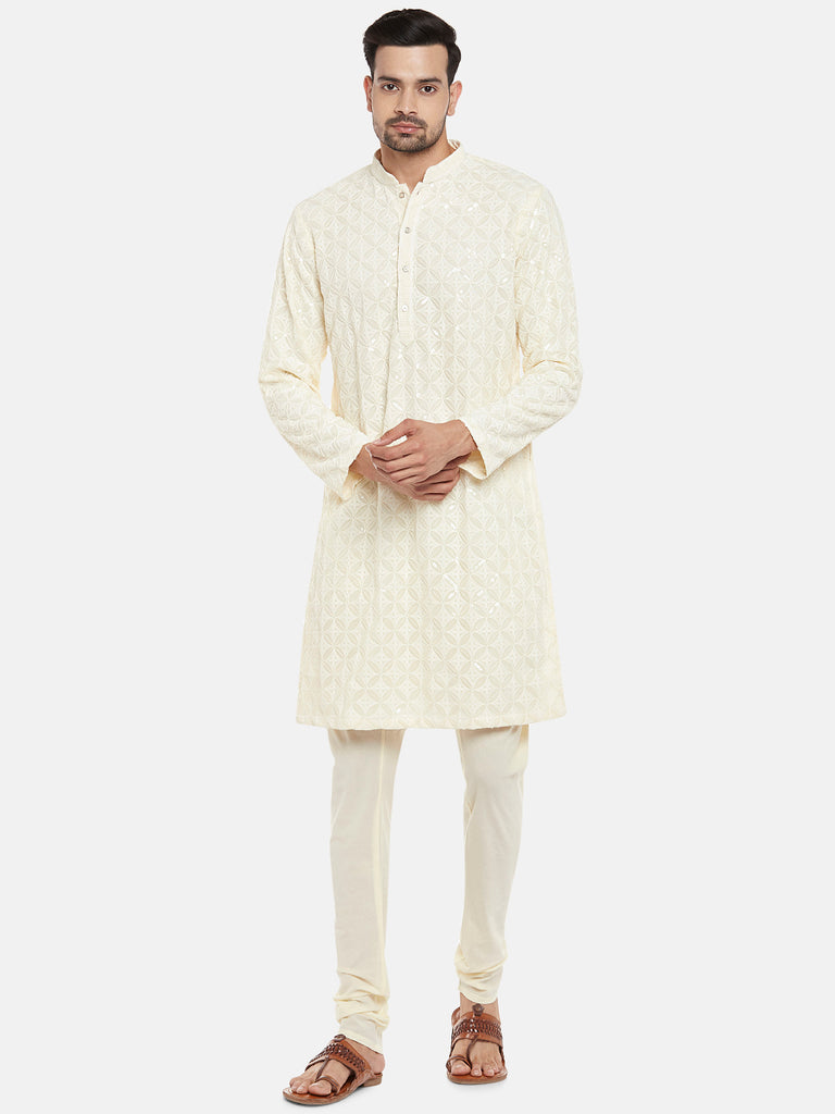 Georgette Men Cream Kp Set
