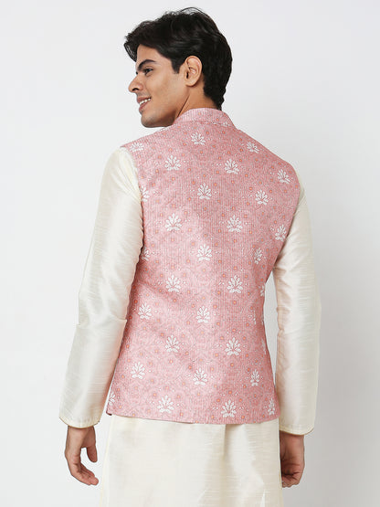 Men's Pink Polyester Floral Jackets