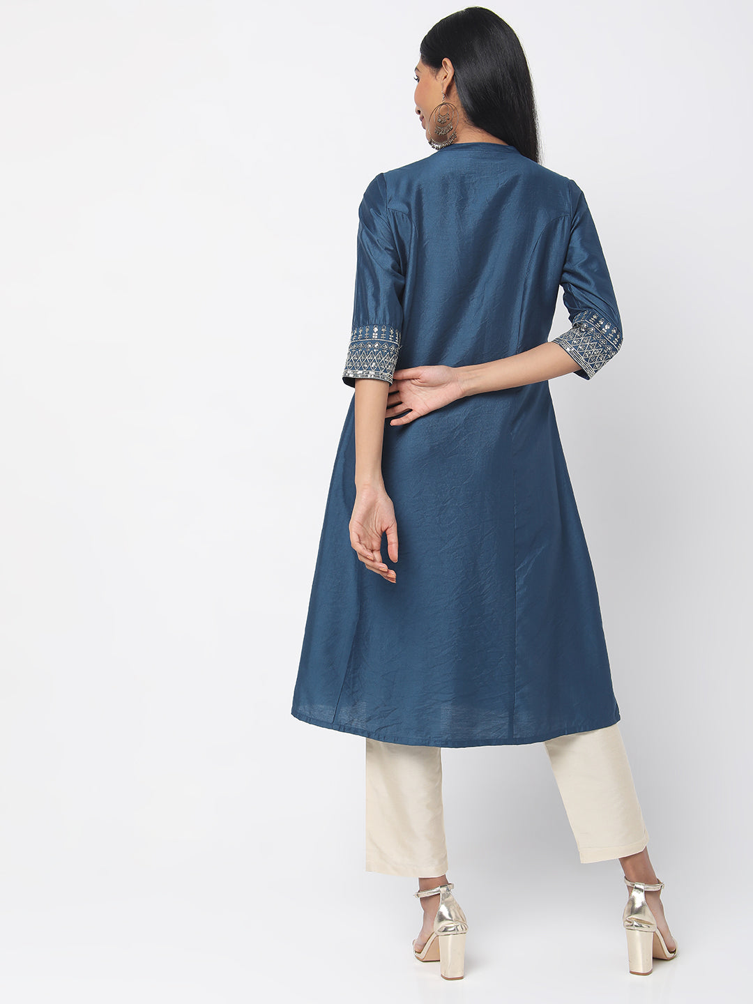 Women's Blue Gadhwaal Solid Kurta