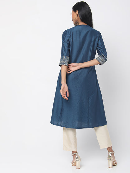 Women's Blue Gadhwaal Solid Kurta