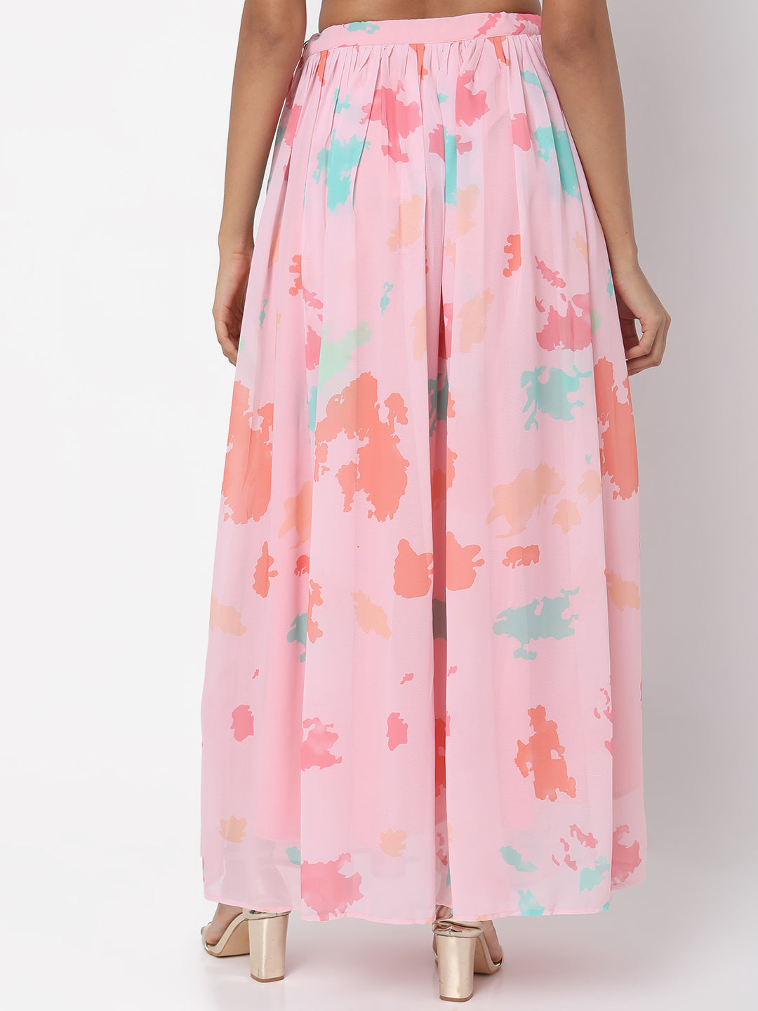 Women's Peach Polyester Printed Skirt