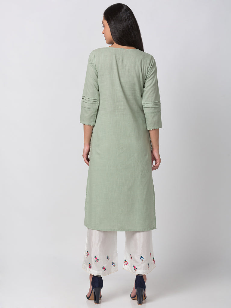 Women Straight Three-Fourth Mint Green Kurta