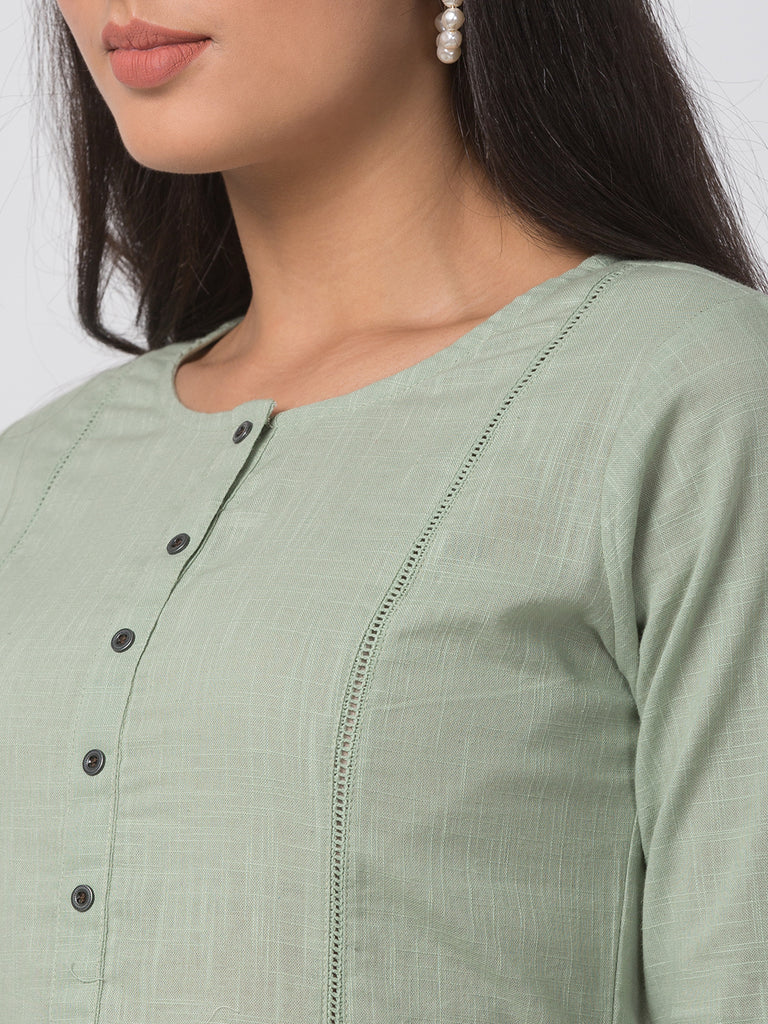 Women Straight Three-Fourth Mint Green Kurta