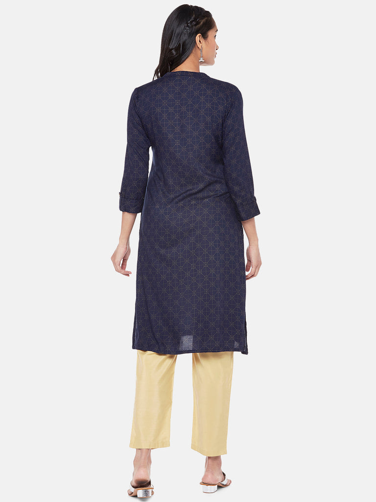 Viscose Rayon Three-Fourth Straight Women Navy Kurta