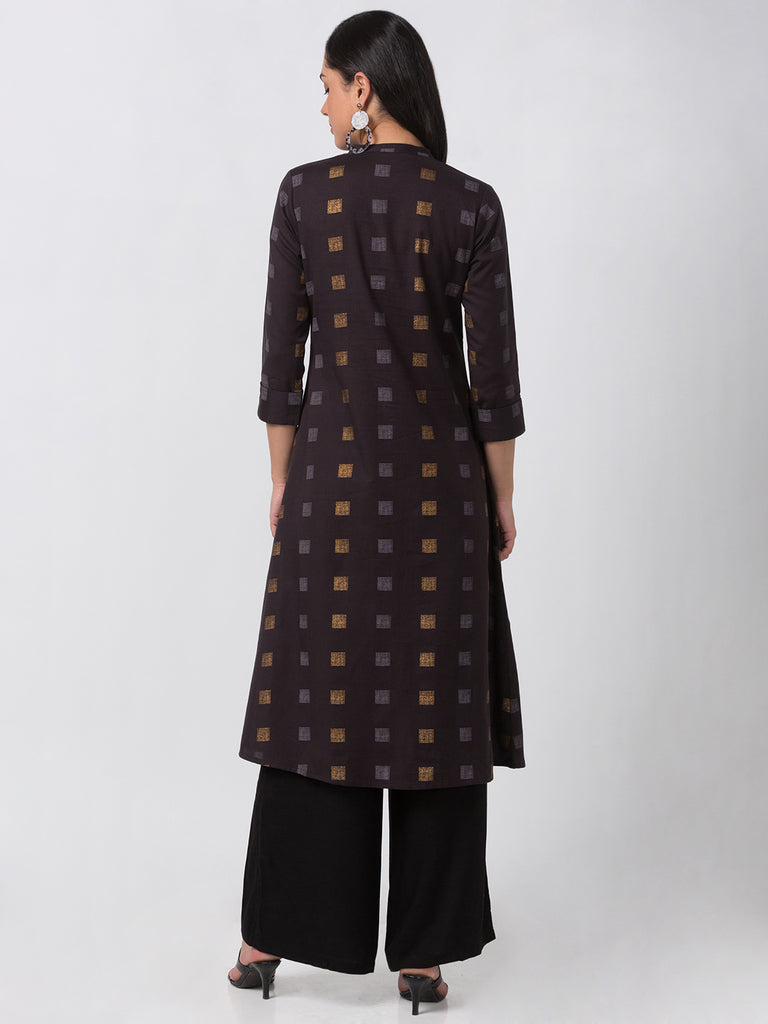 Women Straight Three-Fourth Black Kurta