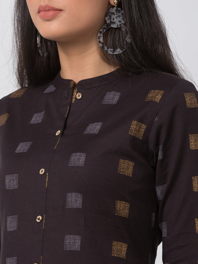 Women Straight Three-Fourth Black Kurta