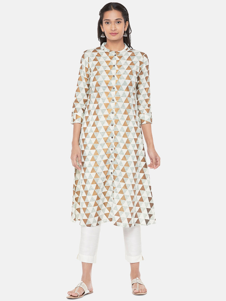 Powerloom Three-Fourth Straight Women Green Kurta
