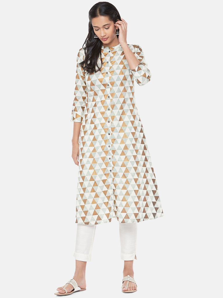 Powerloom Three-Fourth Straight Women Green Kurta
