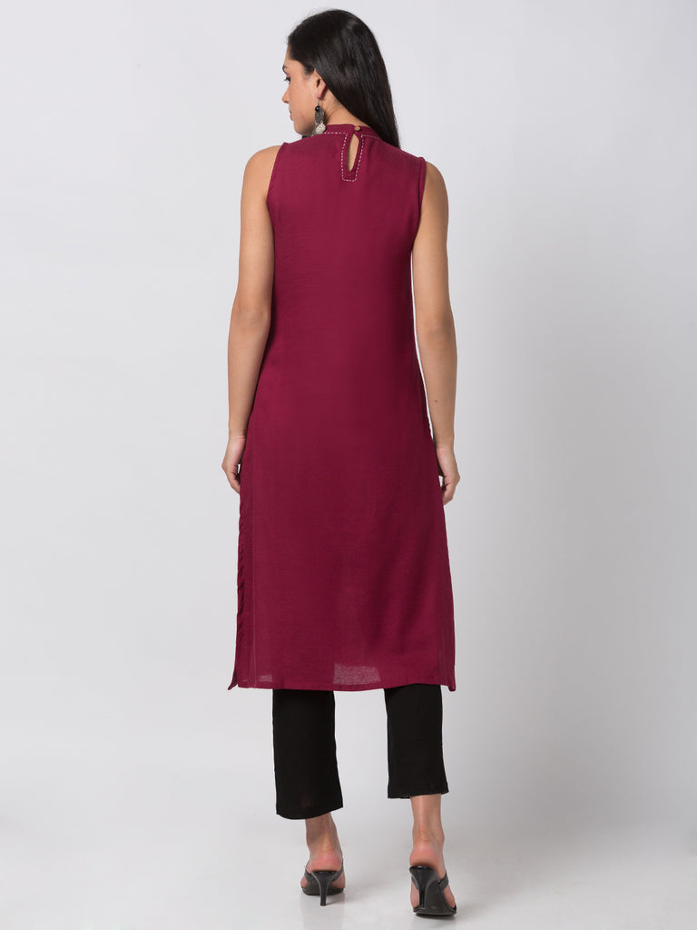 Women A Line Sleeveless Beet Red Kurta