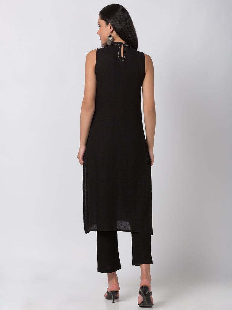 Women A Line Sleeveless Black Kurta