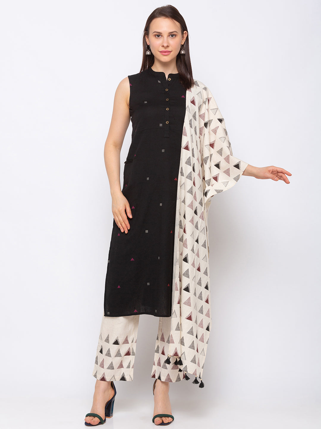 Casual Cotton Women Beige Palazzo And Dupatta Set