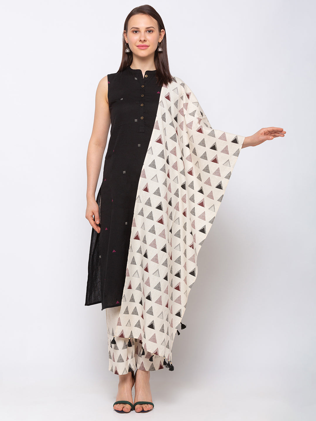 Casual Cotton Women Beige Palazzo And Dupatta Set