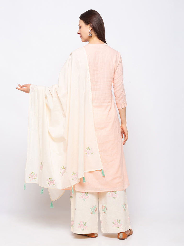 Core Cotton Women Off White Palazzo And Dupatta Set