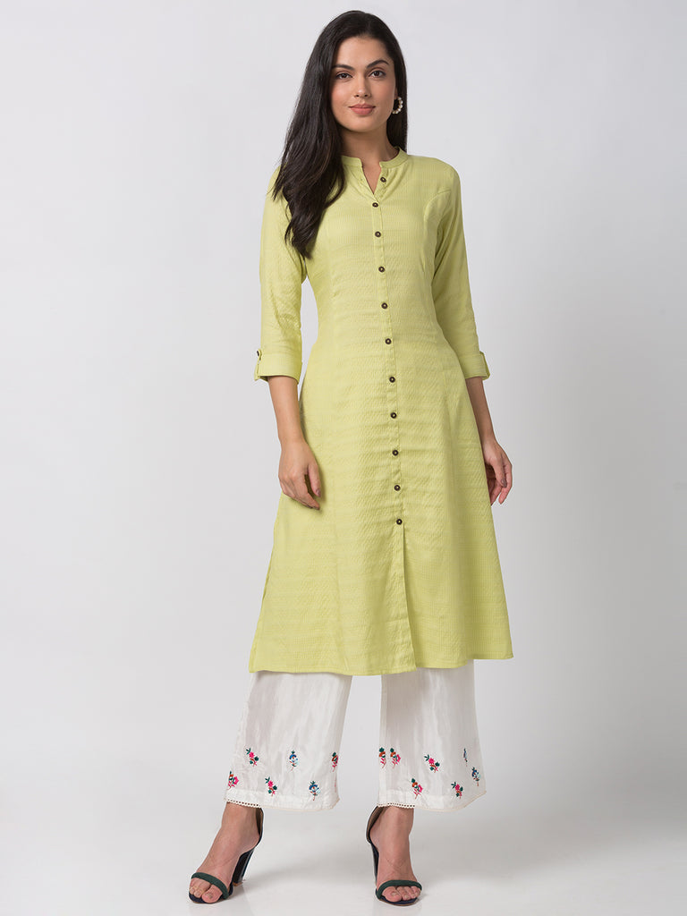 Women Straight Three-Fourth Sap Green Kurta