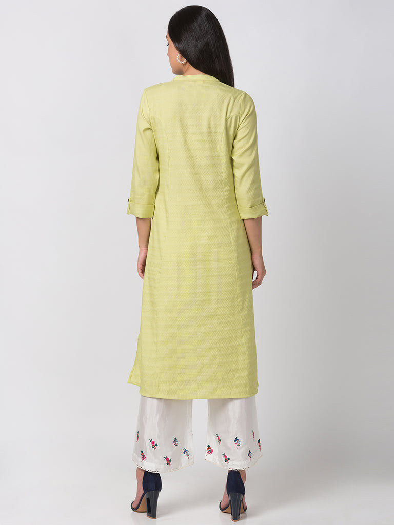 Women Straight Three-Fourth Sap Green Kurta