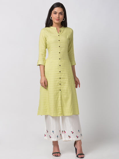 Women Straight Three-Fourth Sap Green Kurta