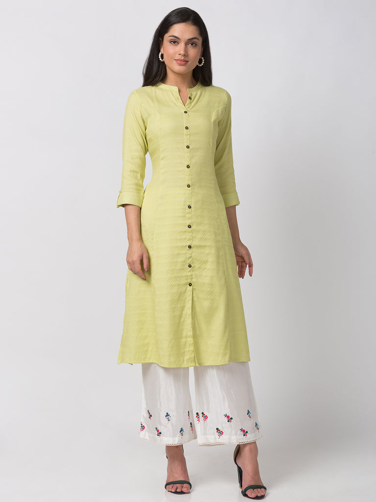 Women Straight Three-Fourth Sap Green Kurta