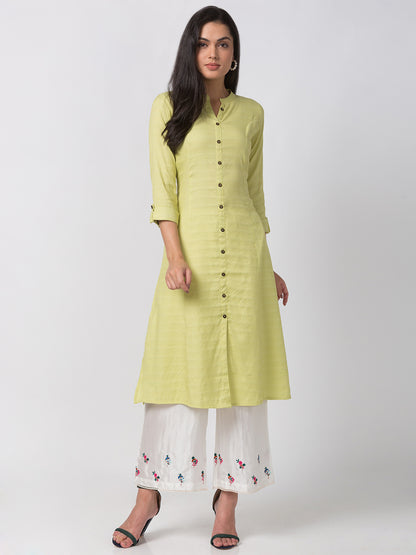 Women Straight Three-Fourth Sap Green Kurta