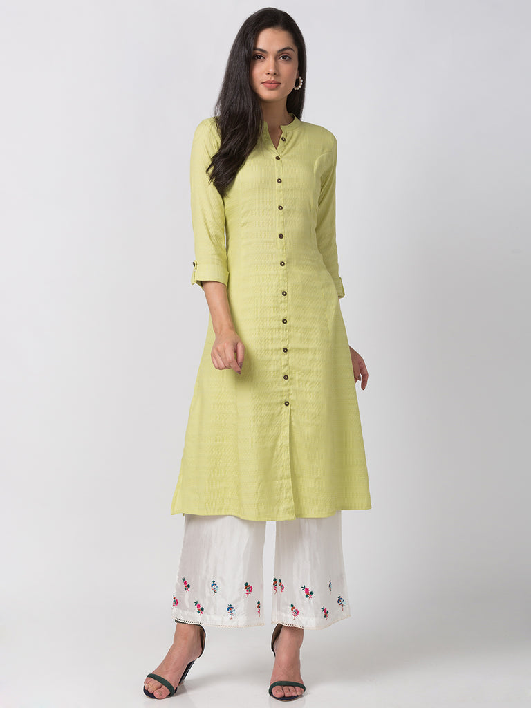 Women Straight Three-Fourth Sap Green Kurta