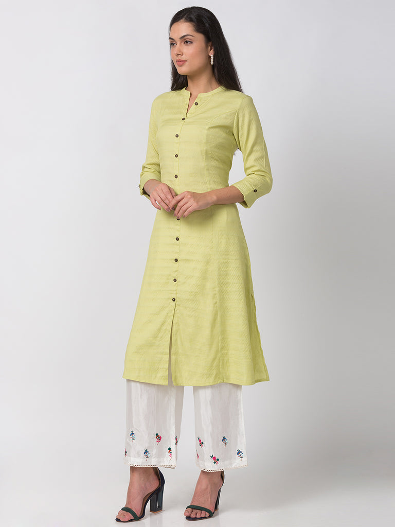Women Straight Three-Fourth Sap Green Kurta