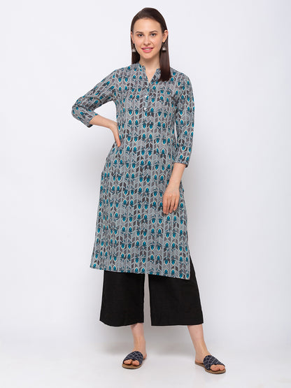 Casual Cotton Women Grey Kurta