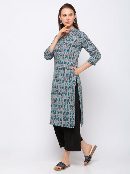 Casual Cotton Women Grey Kurta